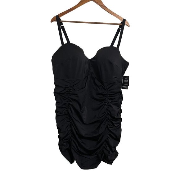 Torrid Womens Black NWT Underwire Ruched Retro Mid-Length Swim Dress Sz 2X DD/F - Picture 2 of 10